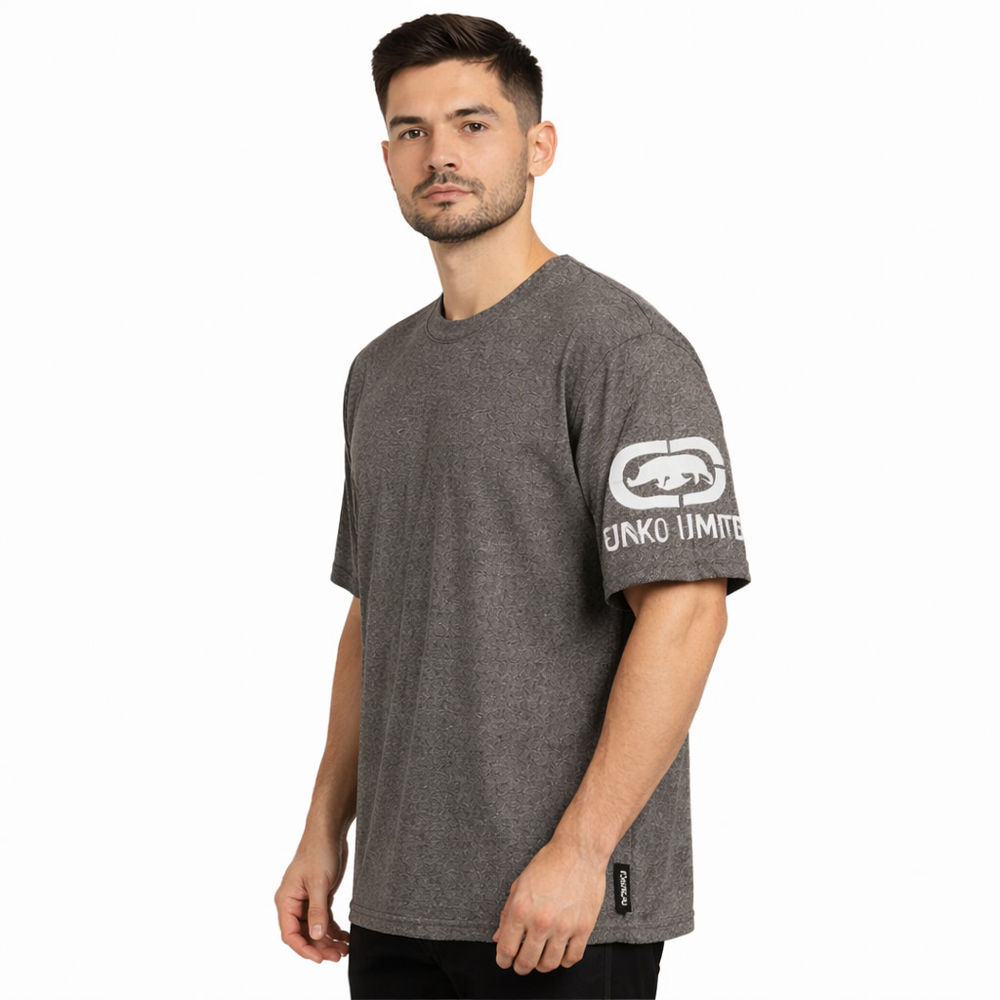 Ecko Unltd Gray Graphic Sleeve T-Shirt Mens L Streetwear Logo Tee Hip Hop Y2K